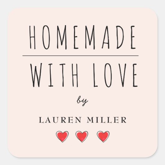 HOMEMAAL met LOVE roze en zwart Vierkante Sticker (Voorkant)