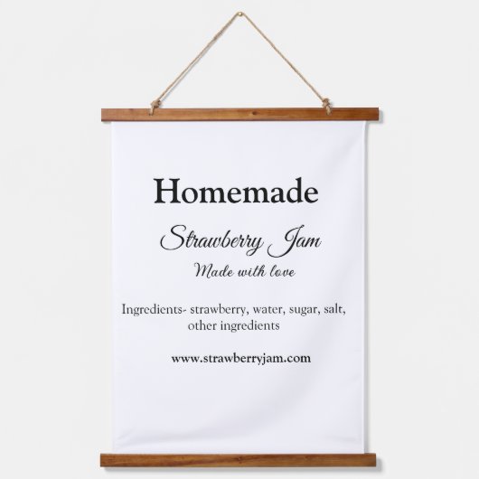 Homemade aardbei jam gemaakt met liefde voeg tekst hangend wandkleed (Voorkant)