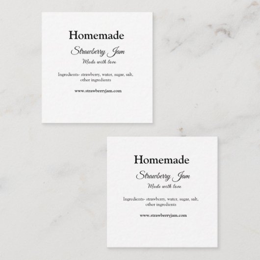 Homemade aardbei jam gemaakt met liefde voeg tekst vierkante visitekaartje (Voorkant / Achterkant)