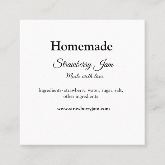 Homemade aardbei jam gemaakt met liefde voeg tekst vierkante visitekaartje (Voorkant)