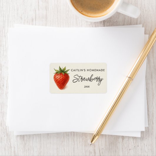 Homemade aardbeienjam gepersonaliseerd etiket (Insitu)