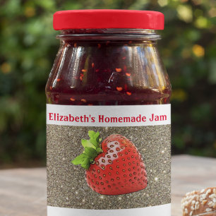 Homemade aardbery Jam Custom Sparkle Silver Red Voedselcontainer Etiket