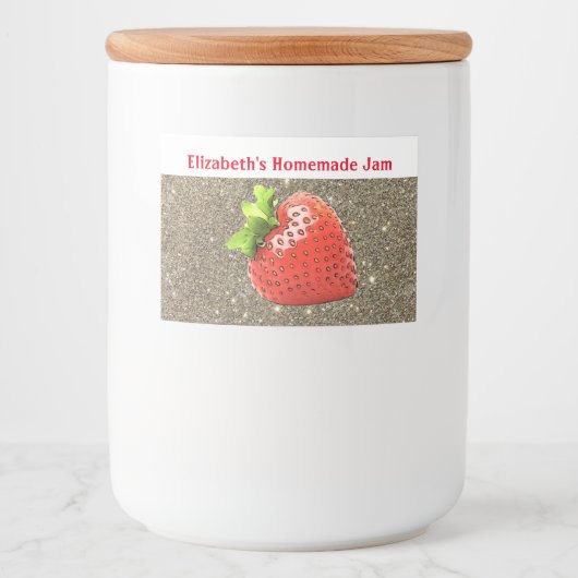 Homemade aardbery Jam Custom Sparkle Silver Red Voedselcontainer Etiket (Voorkant)