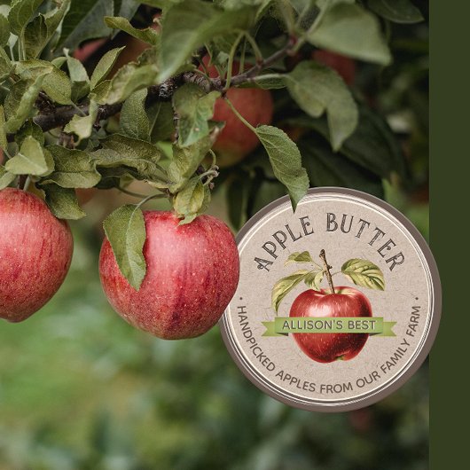 HOMEMADE APPLE BOTER Grunge Font Kraft en Bruin Ronde Sticker