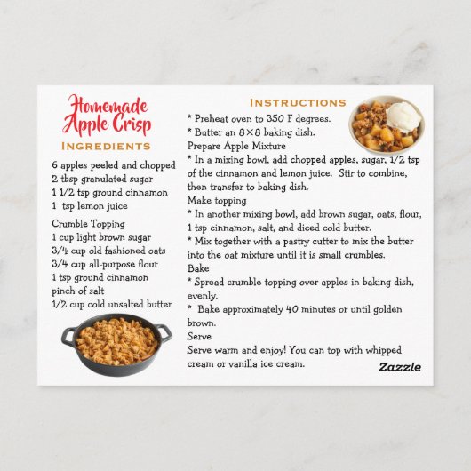 Homemade Apple Crisp Recipe Card Briefkaart (Achterkant)