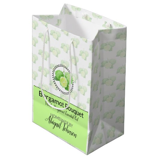 Homemade Artisan Bath & Body Packaging | Bergamot Medium Cadeauzakje (Voorkant Gekanteld)