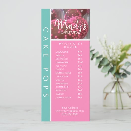 Homemade Bakery Cakepops Thin Flyer Pricing List Kaart (Staand voorkant)