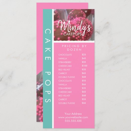 Homemade Bakery Cakepops Thin Flyer Pricing List Kaart (Voorkant / Achterkant)