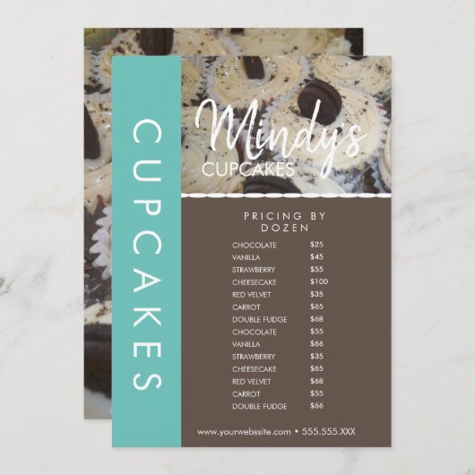Homemade Bakery Cupcakes Flyer-prijslijst B Kaart (Voorkant / Achterkant)