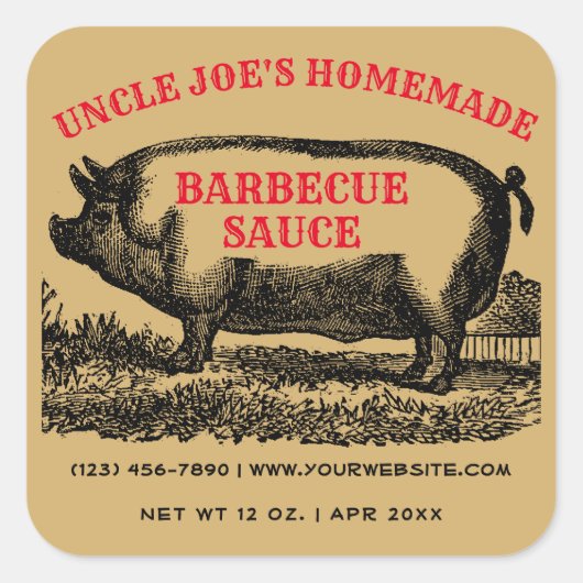 Homemade Barbecue Sauce  1890 Sjabloon Vierkante Sticker (Voorkant)