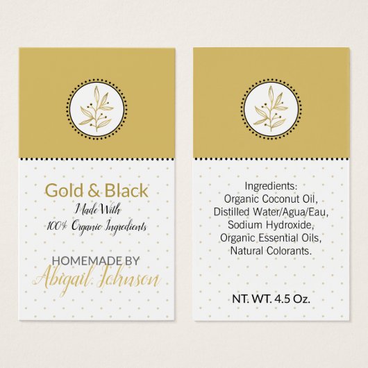 Homemade Bath & Body Label Gold & Black Hang Label Visitekaartje (Voorkant /achterkant)