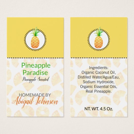Homemade Bath & Body Label Pineappel | CadeauLabel Visitekaartje (Voorkant /achterkant)