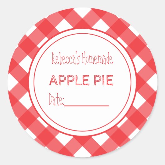Homemade Bked Goods Apple Pie Red & White Check Ronde Sticker (Voorkant)