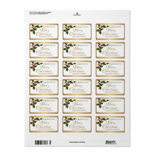 Homemade Bked Goods Holly and Berries Label (Full Sheet)