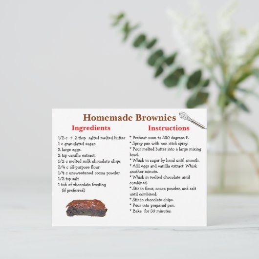 Homemade Brownies Recipe Postcard Briefkaart (Staand voorkant)