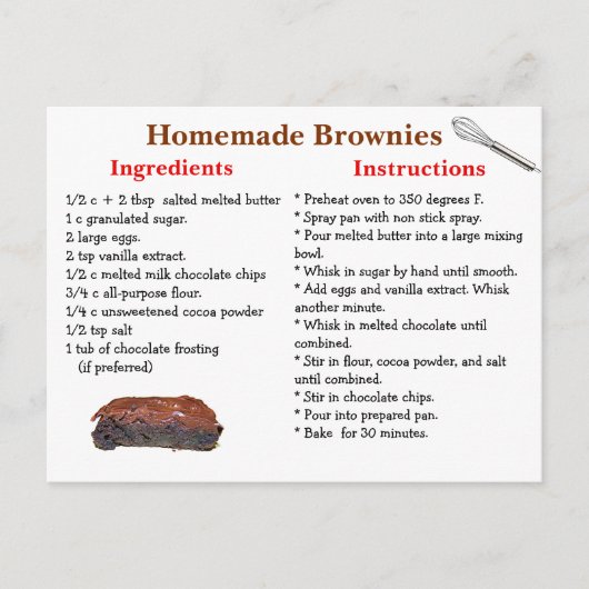 Homemade Brownies Recipe Postcard Briefkaart (Voorkant)