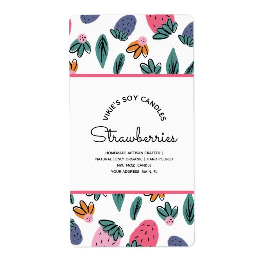 Homemade Candles Business Strawberries Patroon Etiket (Voorkant)