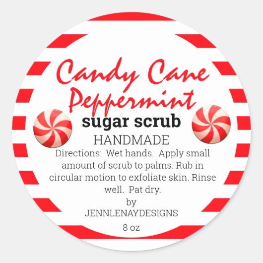 Homemade Candy Cane Peppermint Sugar Scrub DIY Ronde Sticker (Voorkant)