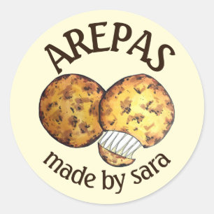 Homemade Cheese Arepas Maize Cakes, gebrand door Ronde Sticker
