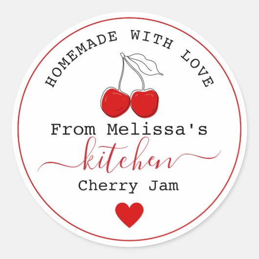 Homemade Cherry Jam uit de keuken van    Ronde Sticker (Voorkant)