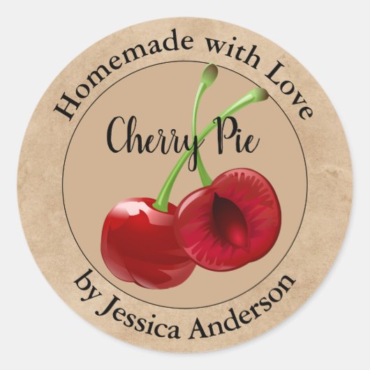 Homemade Cherry Pie Kraft Classic Round Sticker (Voorkant)
