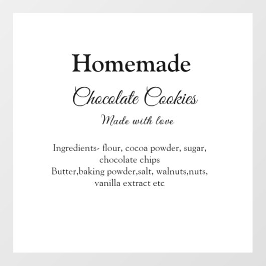 Homemade chocolade koekjes gemaakt met liefde voeg raamsticker (Vel)