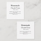 Homemade chocolade koekjes gemaakt met liefde voeg vierkante visitekaartje (Voorkant / Achterkant)