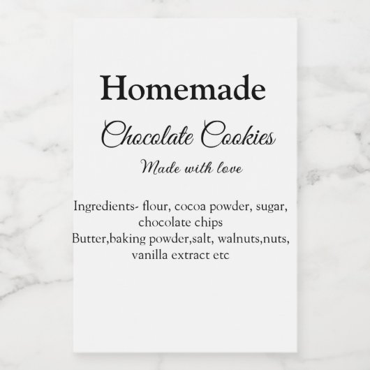 Homemade chocolade koekjes gemaakt met liefde voeg voedselcontainer etiket (Enkel label)
