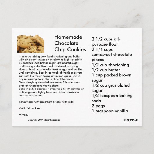 Homemade Chocolate Chip Cookies Briefkaart (Achterkant)