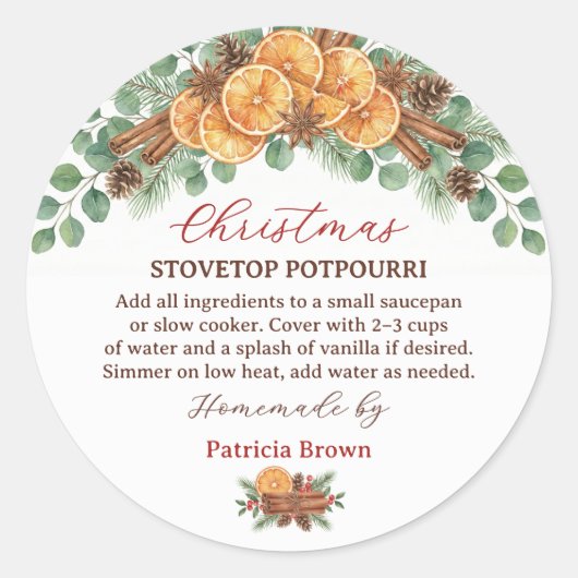 Homemade Christmas Stovetop Potpourri Recipe Ronde Sticker (Voorkant)