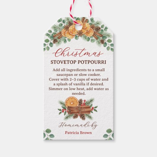 Homemade Christmas Stovetop Potpourri Recipe Tag Cadeaulabel (Voorkant)