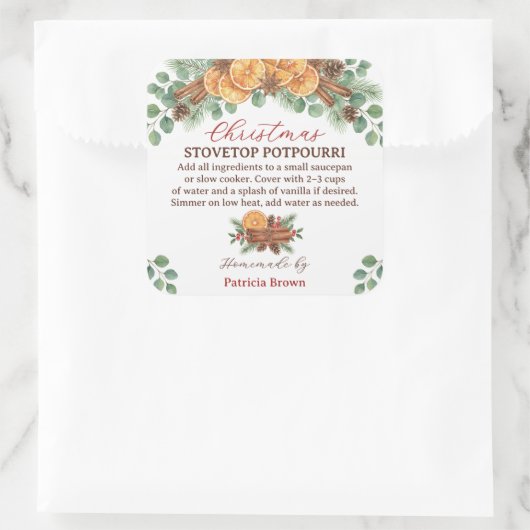 Homemade Christmas Stovetop Potpourri Recipe Vierkante Sticker (Tas)