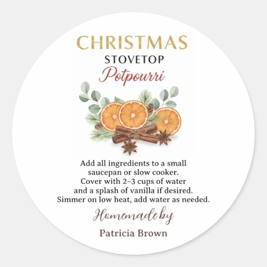 Homemade Christmas Stovetop Potpourri Sticker Labe (Voorkant)
