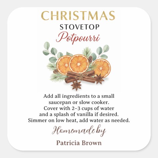 Homemade Christmas Stovetop Potpourri Sticker Labe (Voorkant)