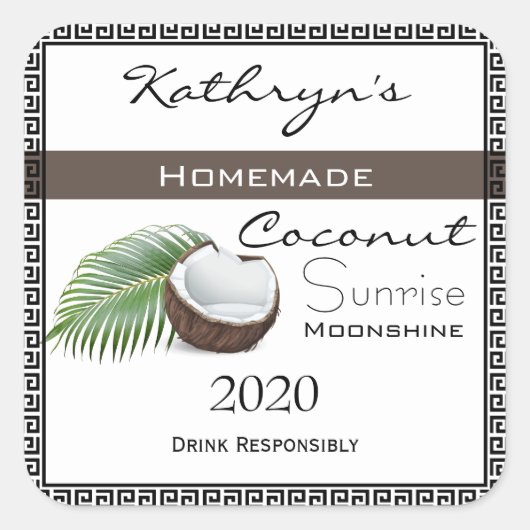 Homemade Coconut Moonshine Vierkante Sticker (Voorkant)