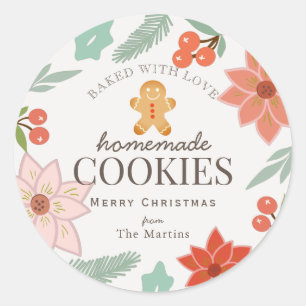 Homemade Cookies Floral Cream White Holiday Ronde Sticker