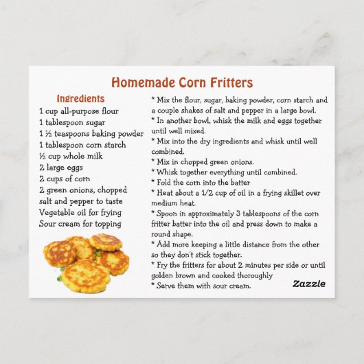 Homemade Corn Fritters Recipe Briefkaart (Achterkant)