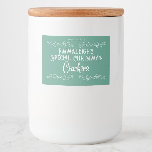 Homemade Crackers Aesthetisch Groen Voedselcontainer Etiket (Voorkant)