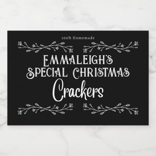 Homemade Crackers Aesthetisch Zwart Voedselcontainer Etiket (Enkel label)
