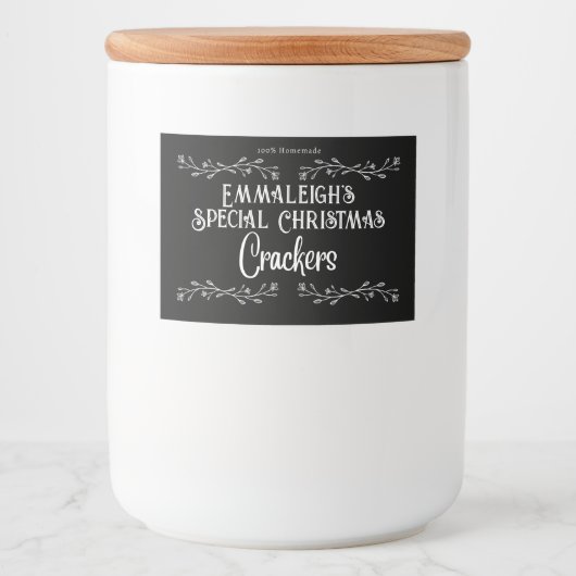 Homemade Crackers Aesthetisch Zwart Voedselcontainer Etiket (Voorkant)