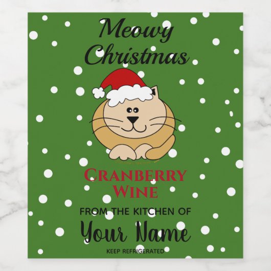 Homemade Cranberry Wine Meowy Kerstkerstkerstkerst Wijn Etiket (Enkel label)