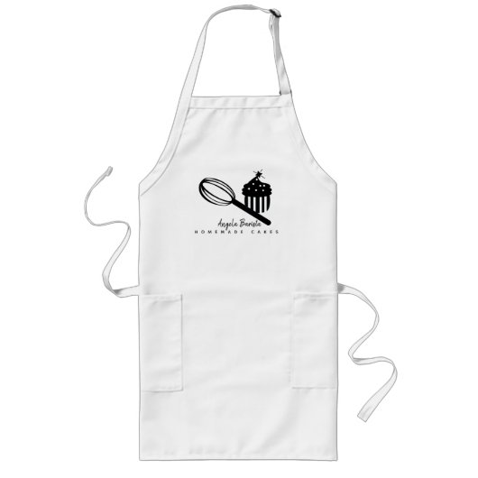 Homemade Cupcake Business Whisk Hand Drawn Lang Schort (Voorkant)