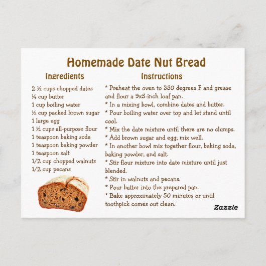 Homemade Date Nut Bread Recipe Briefkaart (Achterkant)