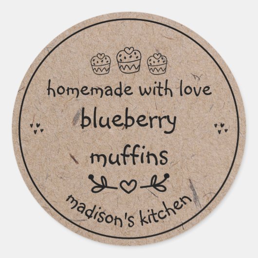 Homemade Faux Kraft Paper Cute Doodle Bked Goods Ronde Sticker (Voorkant)