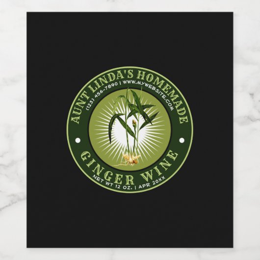 Homemade Ginger Wine Label Sjabloon Wijn Etiket (Enkel label)