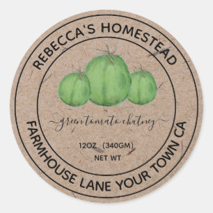 Homemade Green Tomato Chutney-bliksetiket Ronde Sticker