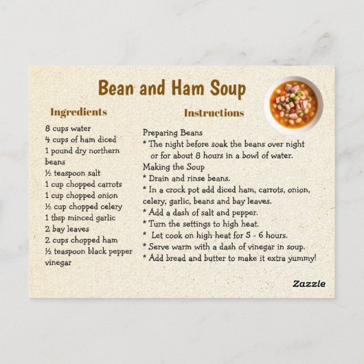 Homemade Ham and Bean Soup Recipe Briefkaart (Achterkant)