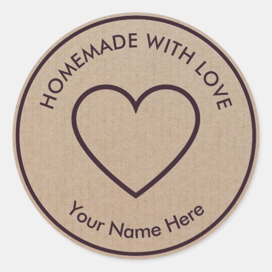 Homemade Handgemaakt met Love Brown Kraft Classic  Ronde Sticker (Voorkant)