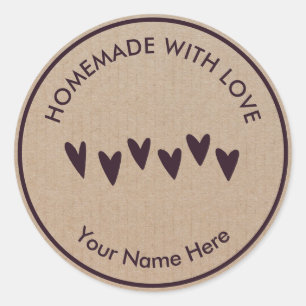 Homemade Handgemaakt met Love Brown Kraft Ronde Sticker