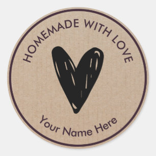 Homemade Handgemaakt met Love Brown Kraft Ronde Sticker